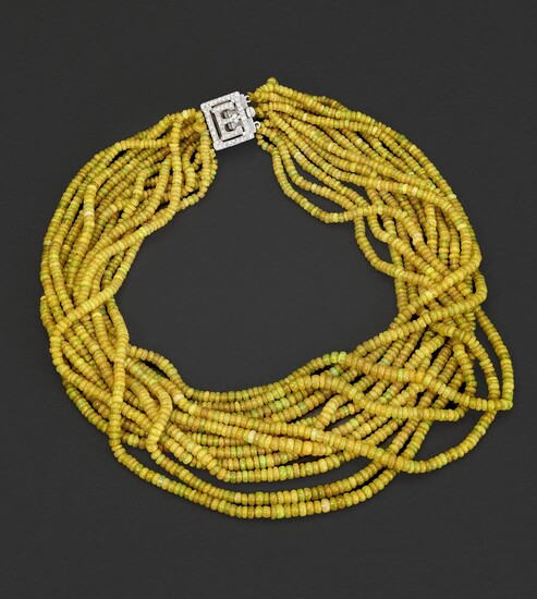 YELLOW OPAL NECKLACE WITH DIAMOND CLASP
