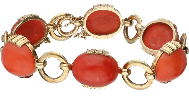 Yellow gold bracelet, with red coral - 14 ct.
