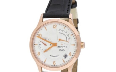 Zenith Class Elite wristwatch, rose gold, men, provenance documents, yellow gold 18 k, d=38 mm, 59 g (gross) / Men's gold Zenith Class Elite wristwatch, reference 18.1125.685/01.c490, automatic movement. Silver coloured dial, decorated with the...