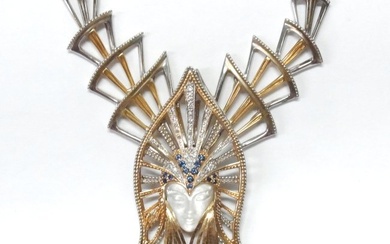 ca. 1970s CFA Erte 14k Gold Sterling Silver Diamond Sapphire Goddess Convertible Statement Necklace