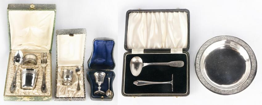 (lot of 11) Silver and silver plate presentation sets