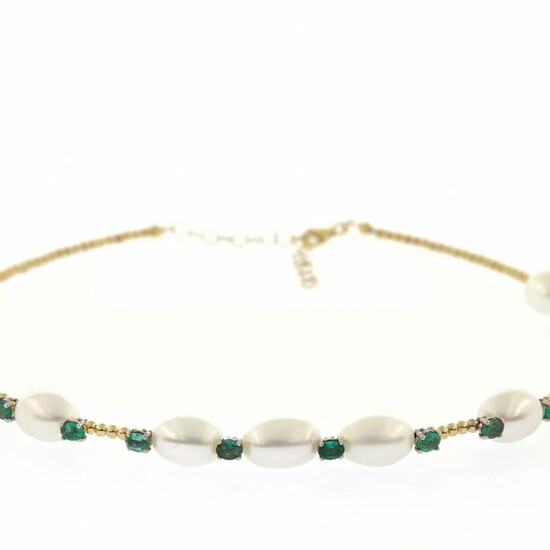 n - 18 kt. Freshwater pearl, Yellow gold - Necklace - 4.32 ct Emerald - Pearls
