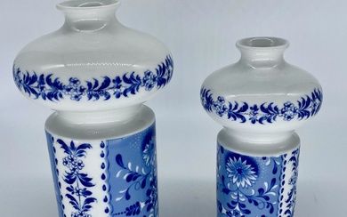 pair of porcelain vases - GDR. Painting in Gzhel style, second half of the 20th century Decal with drawing