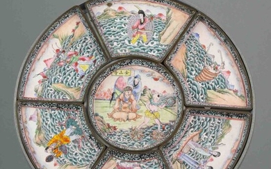 sweet meat dishes - Canton enamel - Chinese Cantonese Enamel Sweet Meat Altar Dish Ceremonial Figures - China - ca 1900