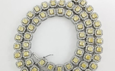 very rare necklace vs fancy yellow - 14 kt. White gold - Necklace - 25.38 ct Diamond - gwlab Certified