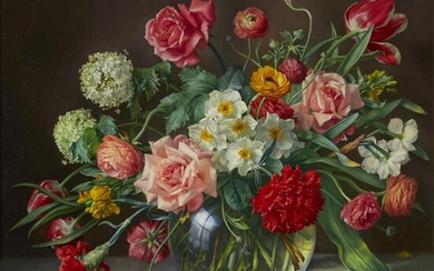 R. KLAUSNER (german 19th century) STILL LIFE WITH FLOWERS...