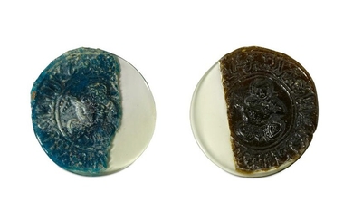 TWO FRAGMENTS OF HOT-WORKED GLASS MEDALLIONS Central