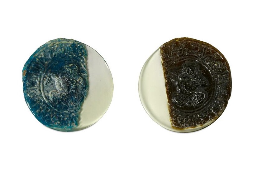 TWO FRAGMENTS OF HOT-WORKED GLASS MEDALLIONS Central