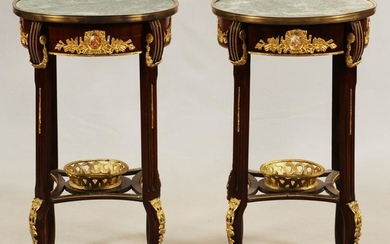 LOUIS XV STYLE MARBLE TOP SIDE TABLES, PAIR