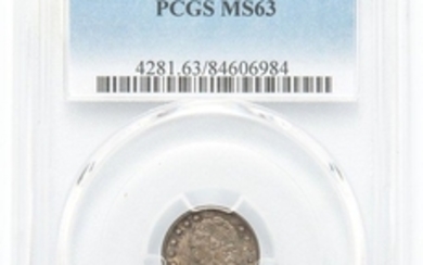 1834 Capped Bust Half Dime, LM-4, PCGS MS63, with attractive blue and red toning to the devices.