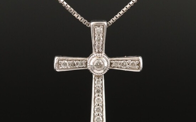 10K Diamond Cross Pendant on 14K Box Chain Necklace