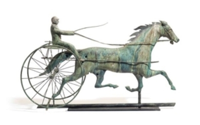 A MOLDED COPPER AND ZINC HORSE-AND-SULKY WEATHERVANE, ATTRIBUTED TO J. W. FISKE & COMPANY (ACTIVE 1870-1893), NEW YORK, CIRCA 1893