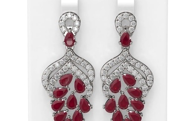 13.02 ctw Ruby & Diamond Earrings 18K White Gold