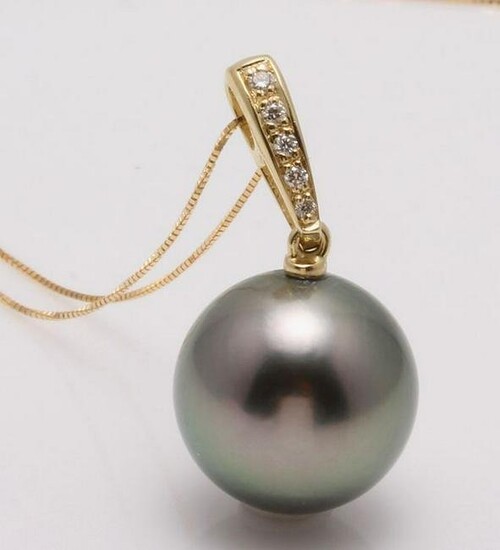 14 kt. Yellow Gold - 12x13mm Round Tahitian Pearl