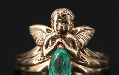 14K Emerald Praying Angel Ring