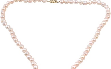 14K Gold Clasp "Susa" Soft Pink Button Pearls Genuine Freshwater Cultivated Necklace 18 in. x 1/4 in