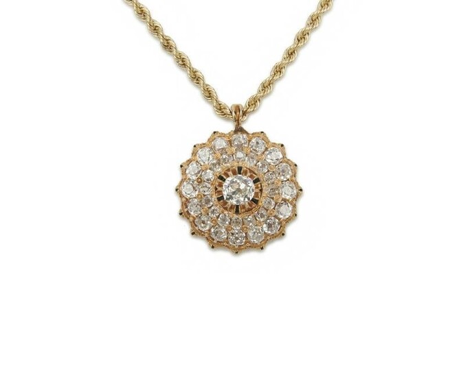 14K Gold, Diamond, and Enamel Pendant Necklace
