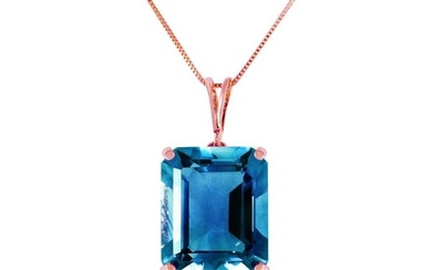 14K Solid Rose Gold Necklace With Octagon Blue Topaz