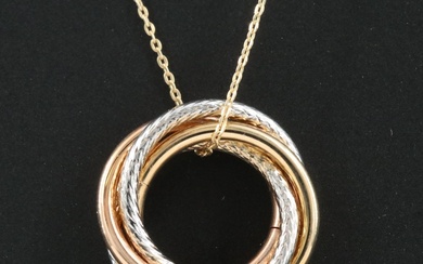 14K Tri-Color Gold Braided Pendant Necklace