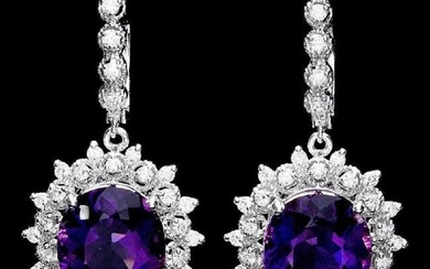 14K White Gold 12.50ct Amethyst and 1.65ct Diamond Earrings