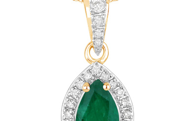14KT Yellow Gold 0.77ctw Zambian Emerald and White Diamond Pendant