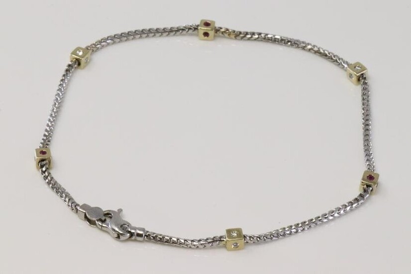 14Kt White Gold Ruby / Diamond Anklet Bracelet.