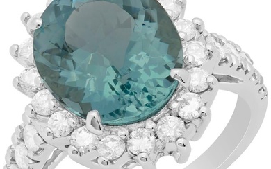 14k White Gold 4.47ct Aquamarine 0.95ct Diamond Ring