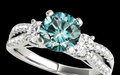1.75 ctw SI Certified Fancy Blue Diamond 3 Stone Ring 10k White Gold