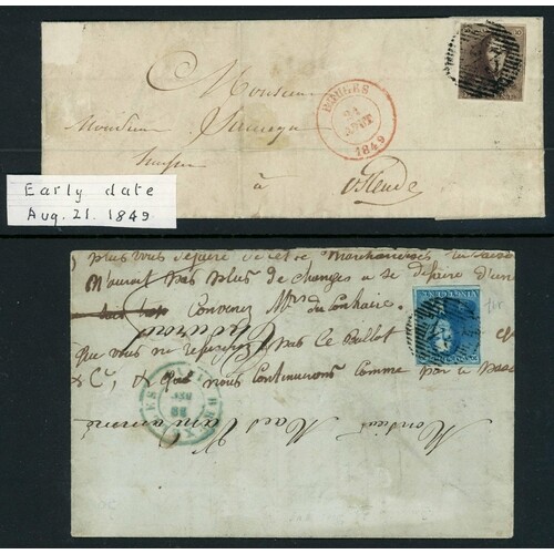 1849 FIRST ISSUES ON COVER: 21 Aug 1849 EL from Bruges to Os...