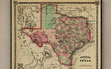 1866 SchÃ¶nberg's Early Map of Texas Historic Vintage Inspired Map