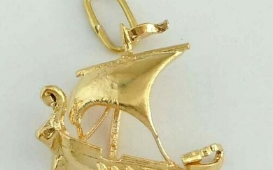 18K GOLD OPEN WORK 3D ANCIENT VIKING SHIP PENDANT CHARM
