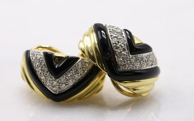 18K Gold Black Onyx and Diamond Earrings