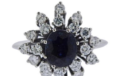 18K Gold Diamond Sapphire Cluster Ring