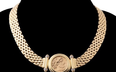 18K YELLOW GOLD & DIAMOND COIN NECKLACE