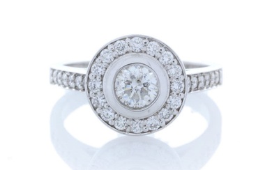 18ct White Gold Single Stone With Halo Setting Ring (0.50) 1.00 Carats