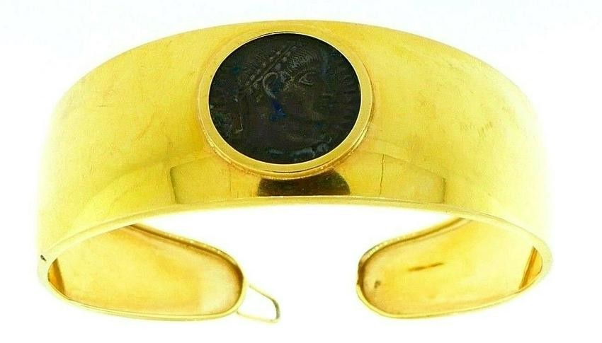 18k Yellow Gold Ancient Coin Bangle