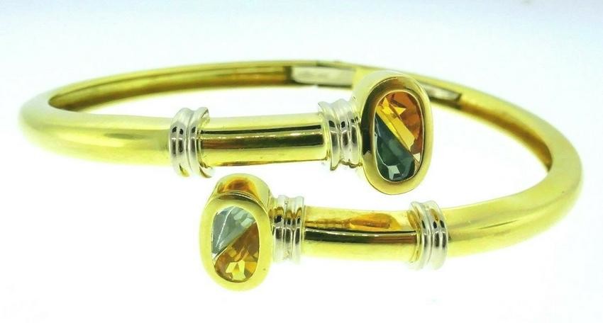 18k Yellow and White Gold Vintage Bangle