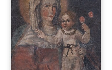 18th Century Old Master on Panel Madonna with Child Painting