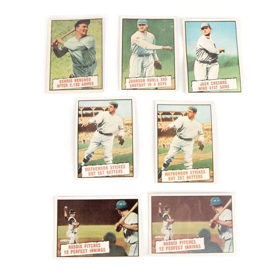 1961 Topps "Baseball Thrills" Baseball Cards with Lou Gehrig and Others