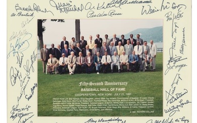 1991 Baseball HOF Induction Ceremony Group Signed Photo - 35+ Signatures! PSA Certified