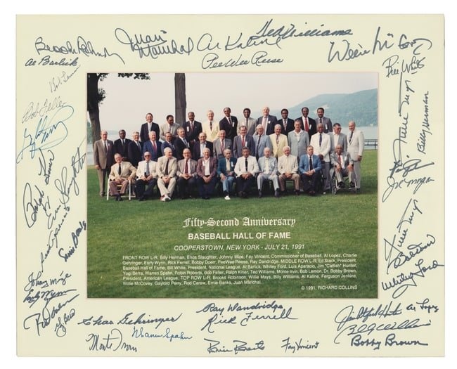 1991 Baseball HOF Induction Ceremony Group Signed Photo - 35+ Signatures! PSA Certified