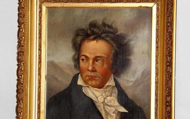 19TH CENTURY LUDWIG VAN BEETHOVEN PORTRAIT OIL PAINTING A fantastic unsigned, period 19th century