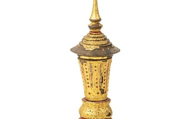 19th C Burmese Gilt Wood Alms Temple Urn