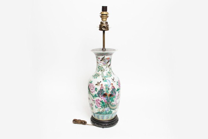 19th C. CHINESE PORCELAIN VASE MOUNTED IN LAMP...
