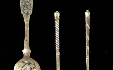 19th C. Russian Gilt Silver & Niello Spoons (3)