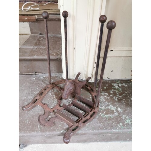 19th. C. cast iron boot scraper and stand. { 40cm H X 33cm W...