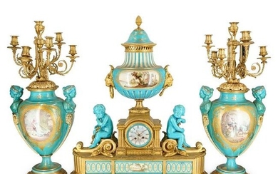 19th Cent. French Ormolu-Mounted Sevres Turquoise
