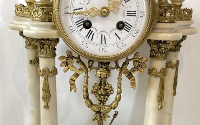 19th Century French Bronze & Marble Portico Clock