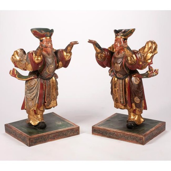 19th Century Wood Carved Polychrome Figure Pair.