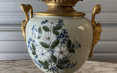 19th century French PateSurPate Vase with Dore bronze handles & cover
